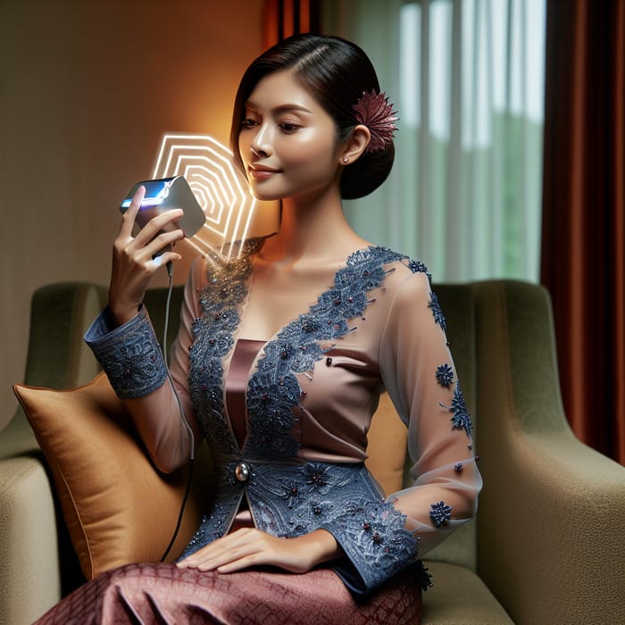 Young Woman in Kebaya Using iTeracare Device