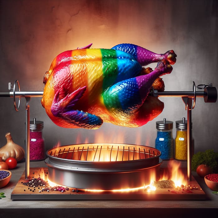 Rainbow Rotisserie Chicken in Vibrant Colors of the Rainbow