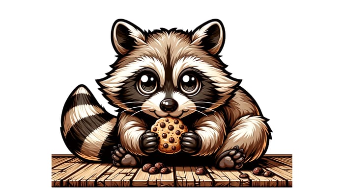 Playful Raccoon Munching on Chocolate Chip Cookie