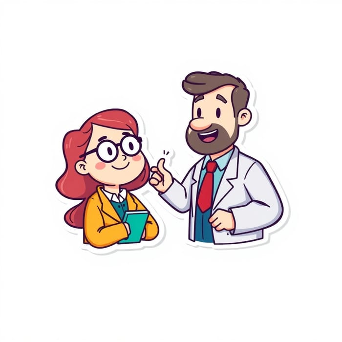 Cute Professor Sticker Icon - Digital Illustration