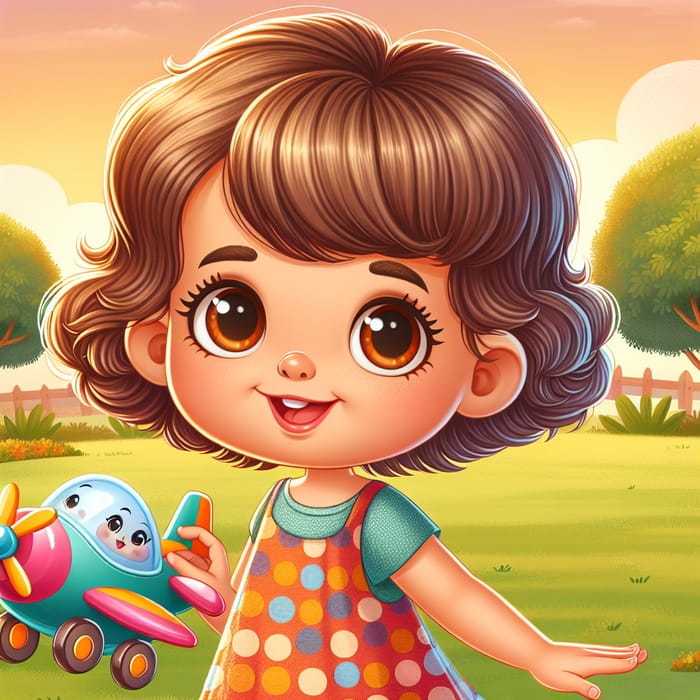 Young Hispanic Child Character Playing with Toy Airplane in Colorful Dress