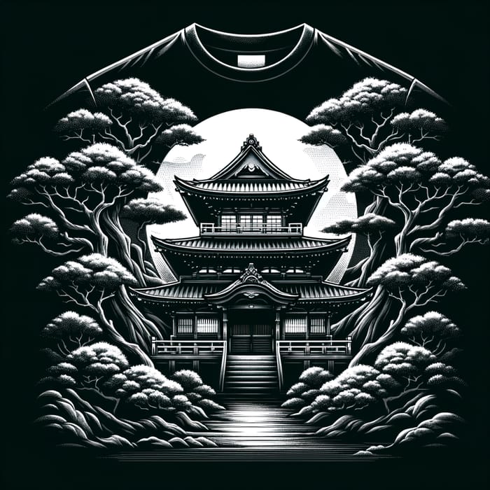 Mystic Japanese Temple Shirt Design - Peaceful Night Scene