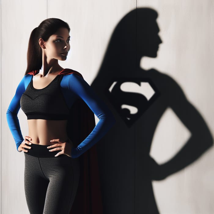 Sporty Woman Stands with Superman Shadow | Website Name Sporty Woman Stands with Superman Shadow | Website Name