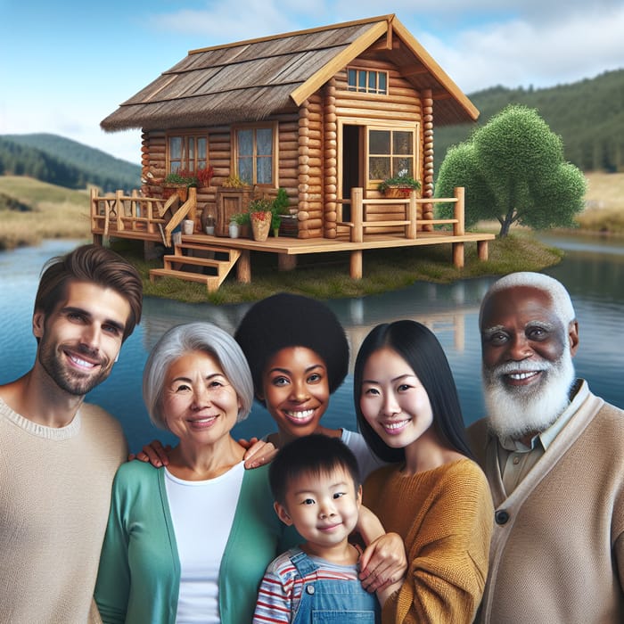 Diverse Group Near Scenic Wooden Bathhouse