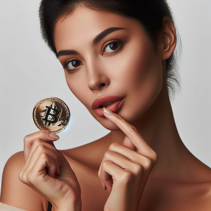 Thoughtful Woman Holding Bitcoin - Crypto Insights