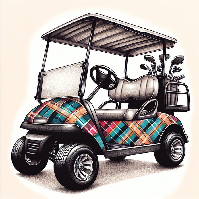 Hand-Drawn Plaid Golf Cart Art