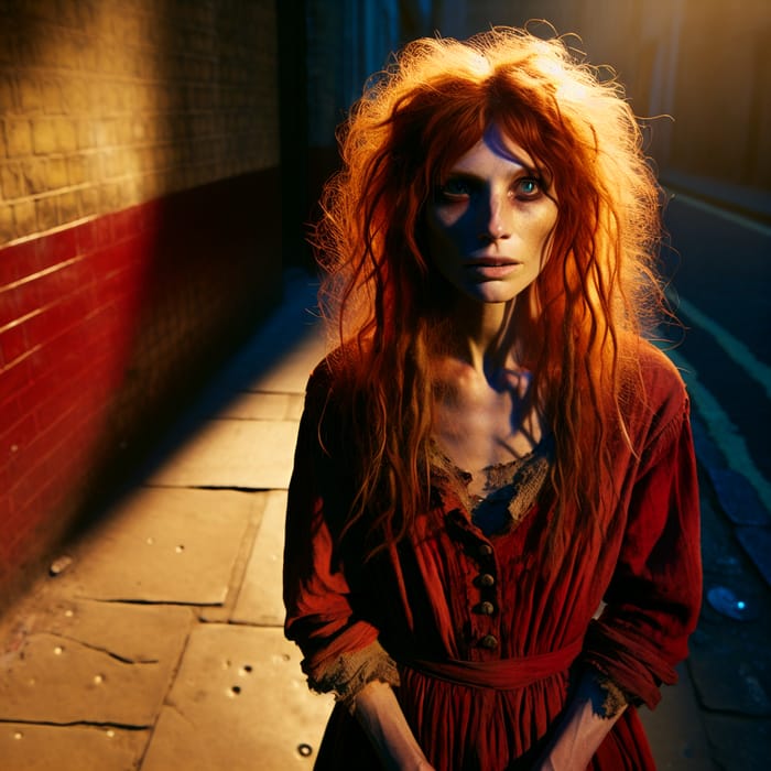 Eerie Urban Portrait of a Red-Haired Woman | Emotional Contrast with a Prostituta