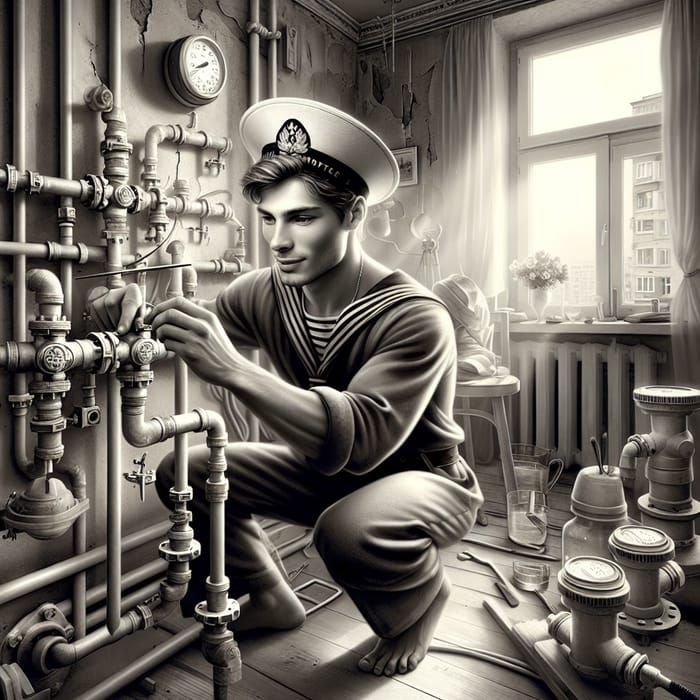 Vintage Russian Sailor Builder in Modern Apartment