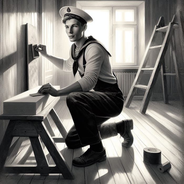 Vintage Russian Sailor Builder in Modern Renovation Apartment