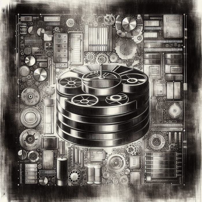 Vintage Black-and-White Poster Depicting Data Backup Concept