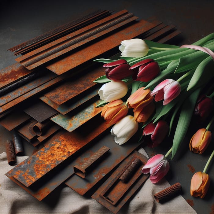 Tulip Bouquet and Rusted Metal Samples