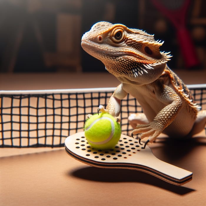 Bearded Dragon Playing Paddle Tennis - Cute Reptile Activity