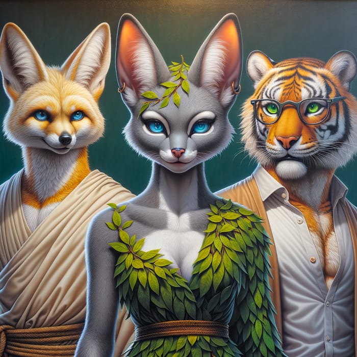 Anthropomorphic Fennec Fox, Vixen, and Tiger Art