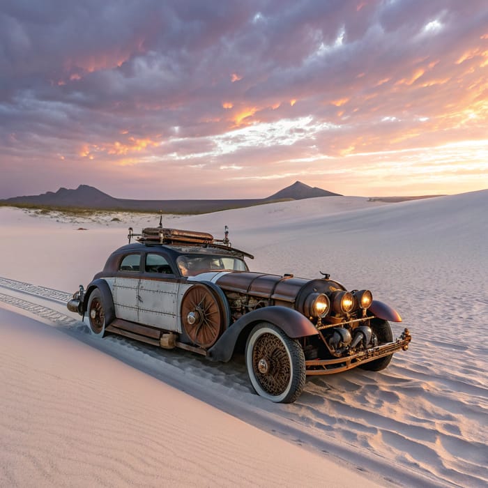 Steampunk Cadillac Adventure in a Dreamlike Desert