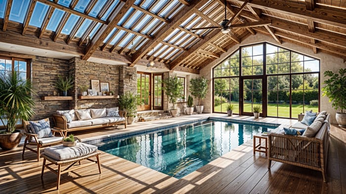 Charming Outdoor Pool Area for Farmhouse Design