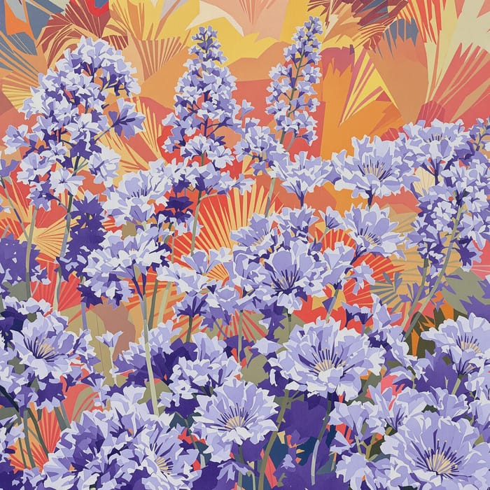 Monet's Agapanthus Reimagined with Marbling Art