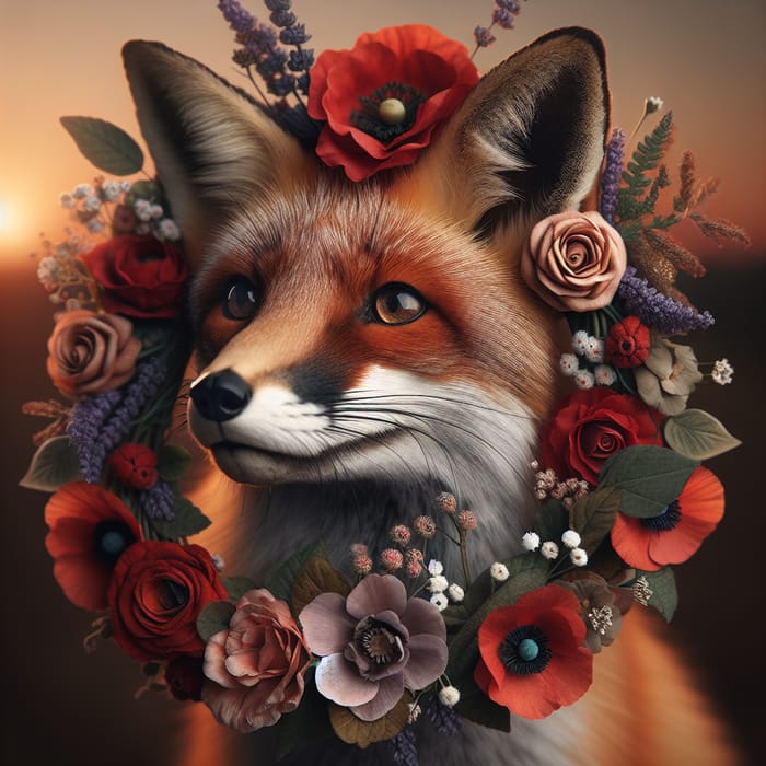 Enchanting Fox with Floral Wreath | Captivating Wildlife Image