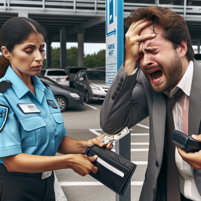 Exhausted Customer Pays Parking Fee to Security Guard