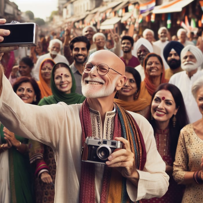 Mahatma Gandhi Selfie with Indian People - Cultural Celebration