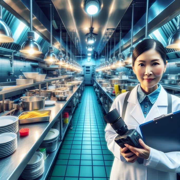 Food Safety Auditor in a Pristine Kitchen