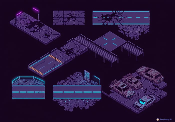 Futuristic Pixel Art Tileset for Isometric Games
