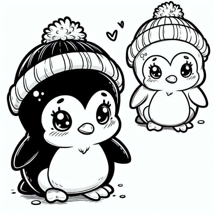 Cute Chibi Penguin Coloring Page - Outline Illustration