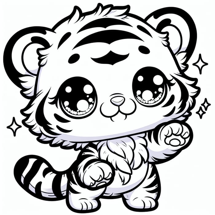 Adorable Chibi Tiger Coloring Book Page