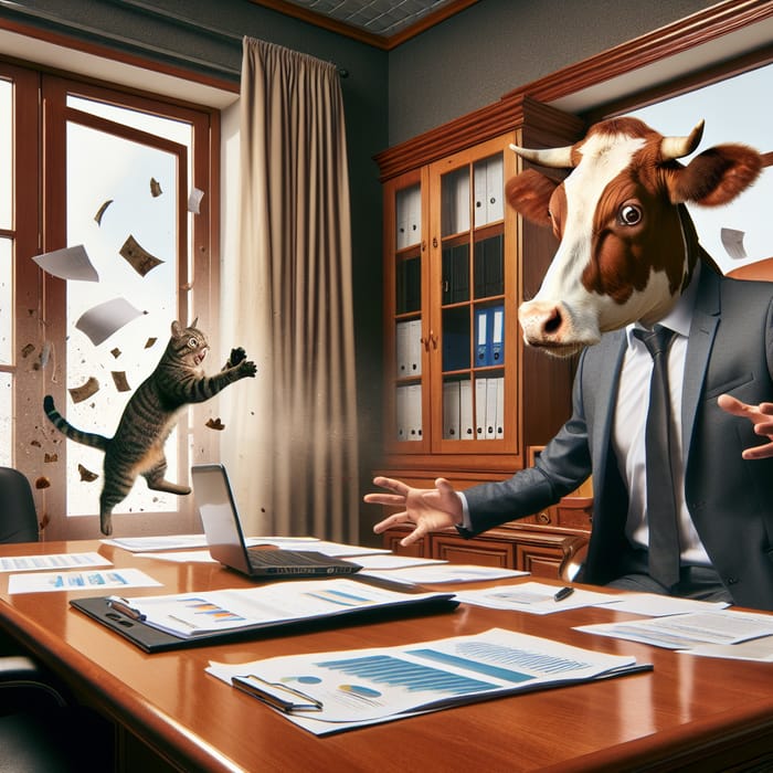 Angry Cow Throws Cat in Corporate Meeting