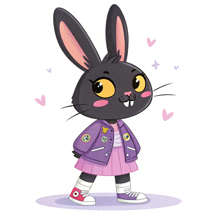 Cute Black Bunny in Lilac Fashion