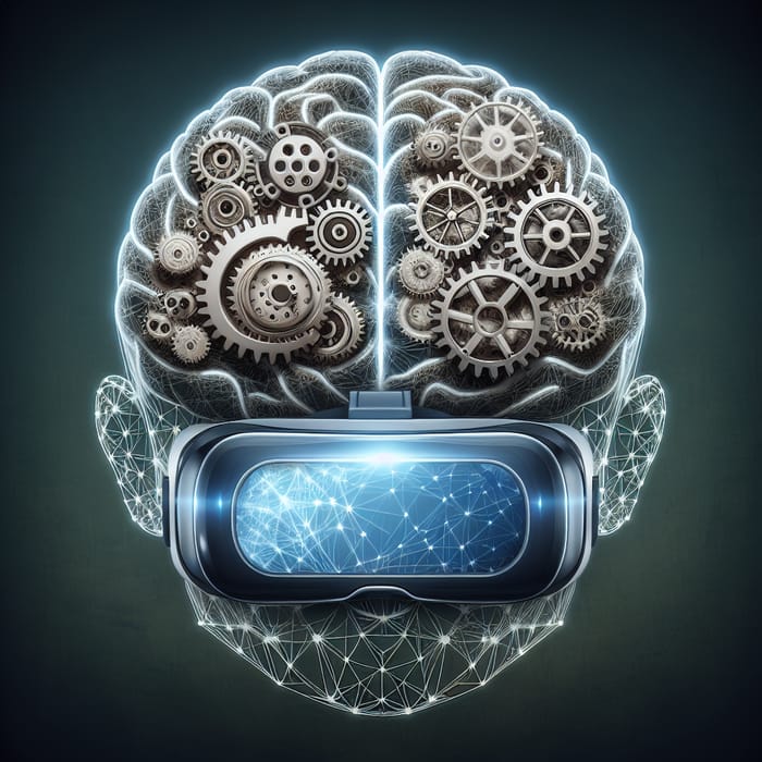 Brain Icon with Gears & VR Goggles - Futuristic Tech