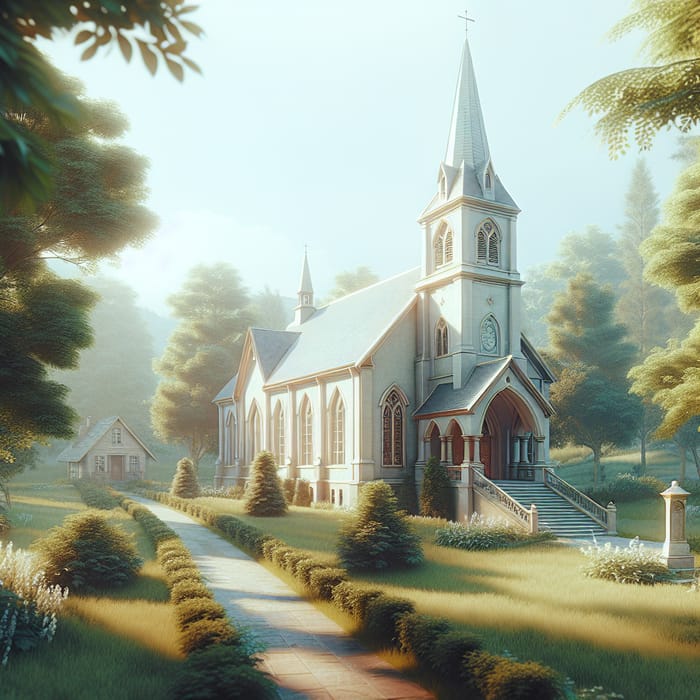 Tranquil Peaceful Church Scene in Serene Setting