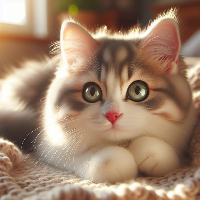 Cozy Cat Napping on Soft Blanket | Gorgeous White and Grey Feline