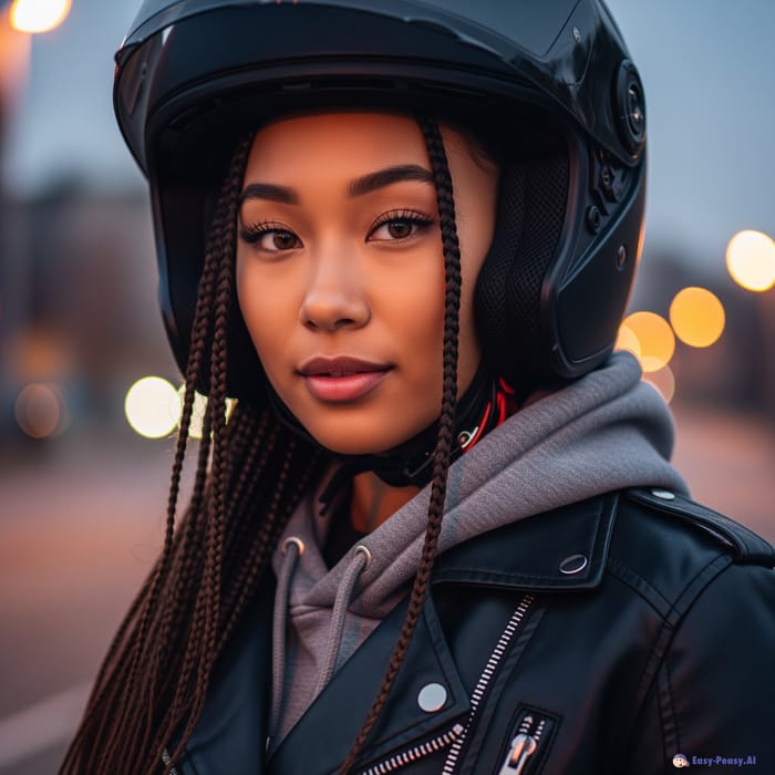 Stylish Mixed-Race Girl with Motorcycle Gear Stylish Mixed-Race Girl with Motorcycle Gear