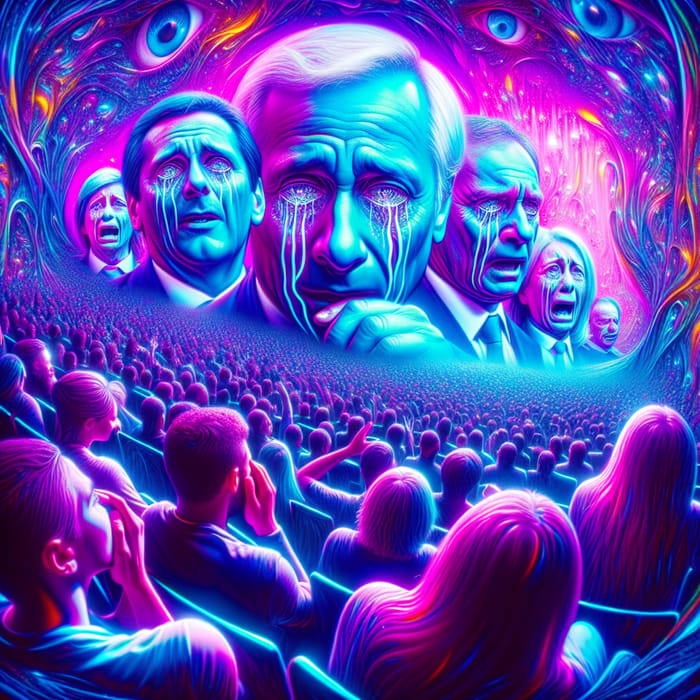 Surreal Argentine Faces in Neon Dream | Vibrant Crowd