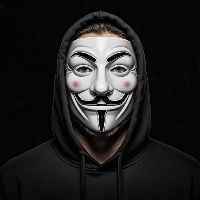Hooded Man in Hacker Mask Portrait Art Hooded Man in Hacker Mask Portrait Art