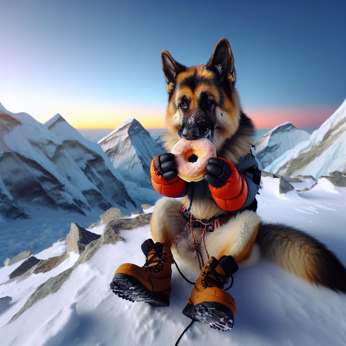 Dog with Hands Eating Donut on Mount Everest