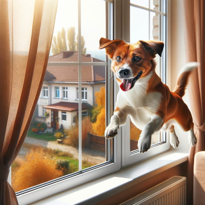 Dog Jumping Out Window - Playful Pet Adventure