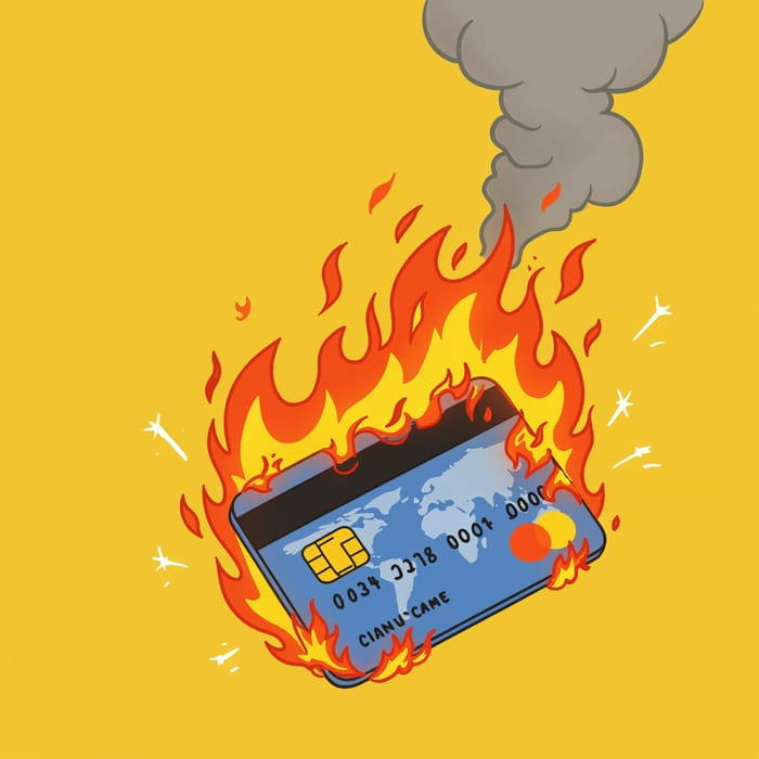 Cartoon Credit Card on Fire - Fun Images