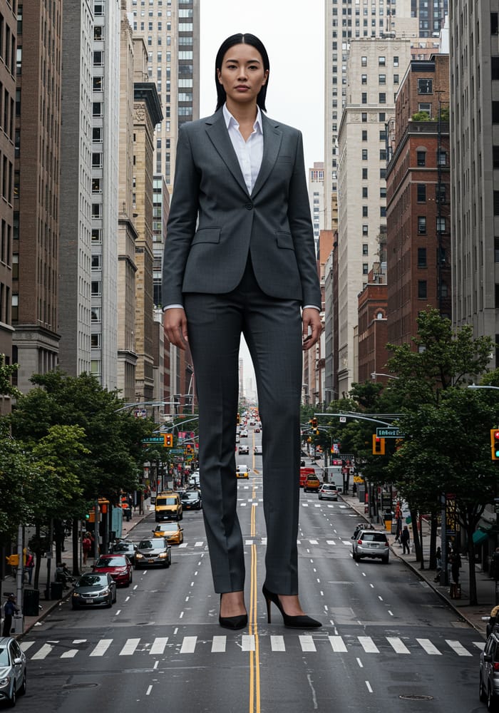 Giantess in Suit Pants - Stunning Visuals