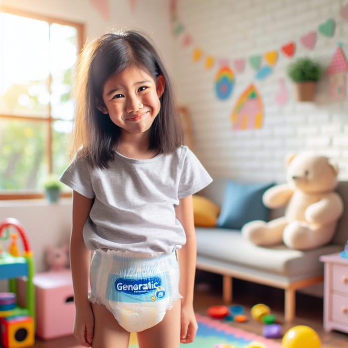 Asian 11-Year Old Girl in Pampers Baby Dry Diapers