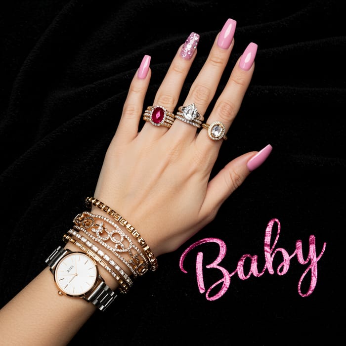 Glamorous Pink Nails with Jewelry