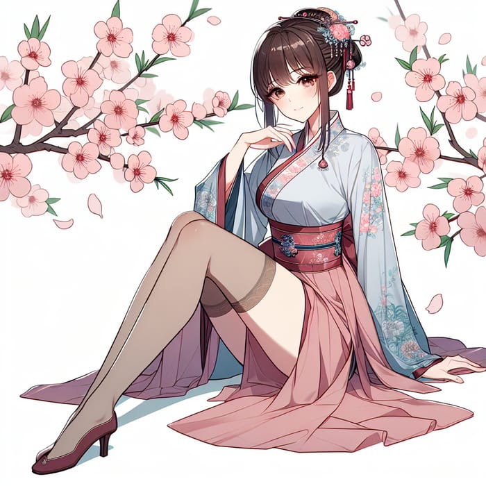 Elegant Hanfu Beauty Sitting under Peach Tree | Anime Style