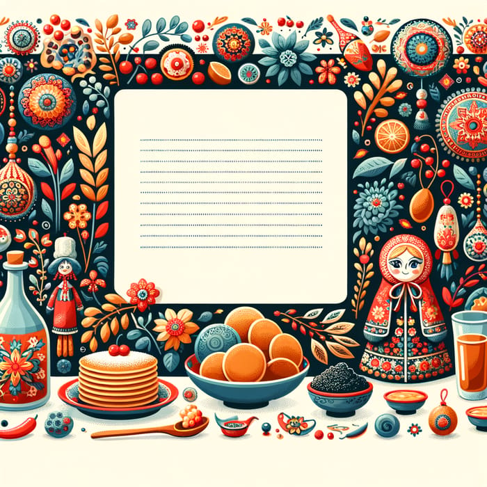 Flat Illustration of Maslenitsa Festival with Pancakes and Khokhloma Art