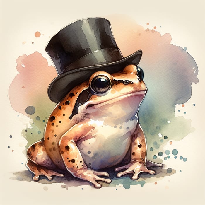 Charming Frog Portrait with Top Hat in Watercolor