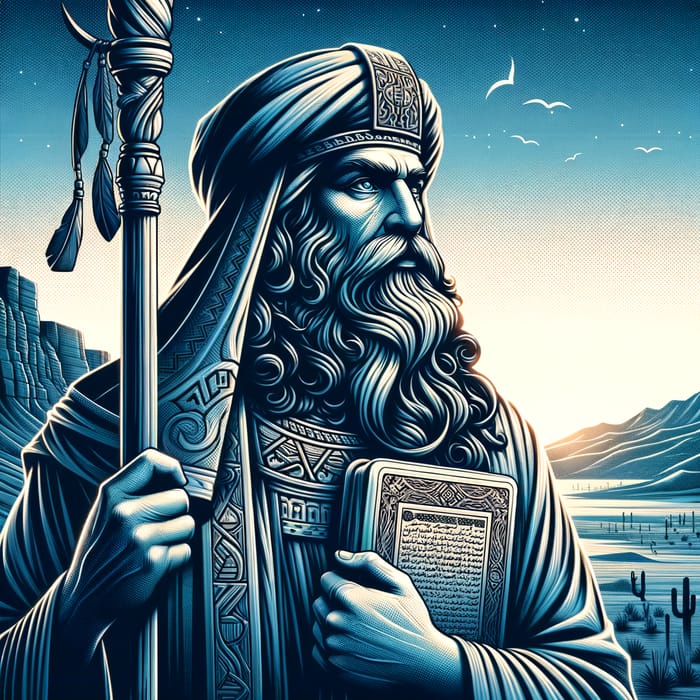 Moses: Ancient Prophet with Stone Tablet and Staff