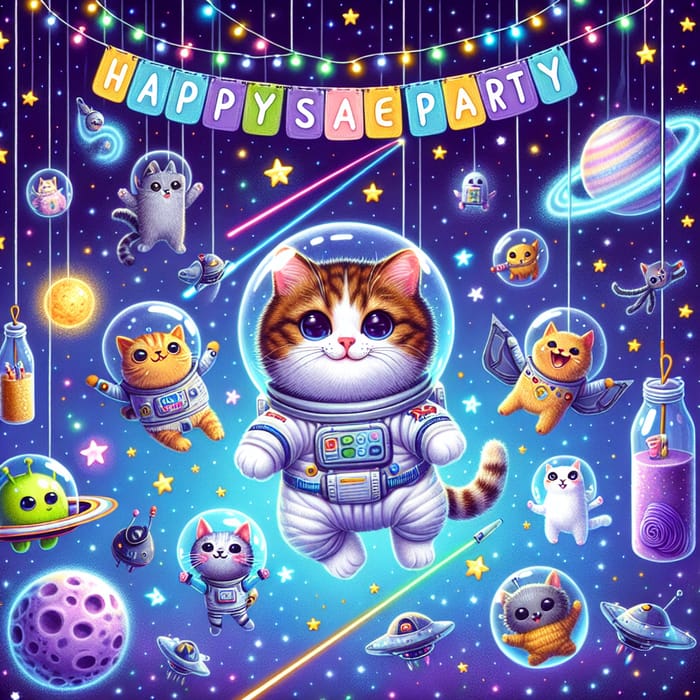 Cat Space Party: Feline Soiree in Deep Space