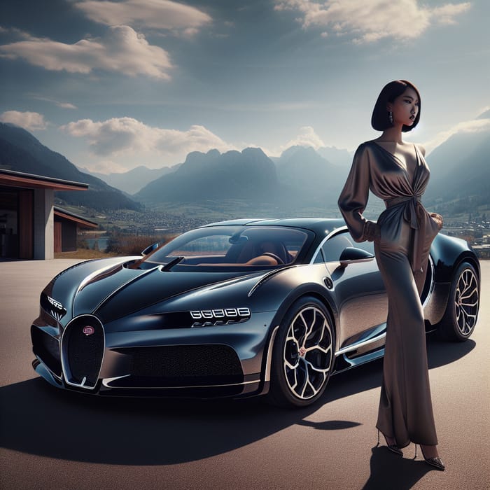 Luxurious Bugatti with Beautiful Lady in Scenic Setting