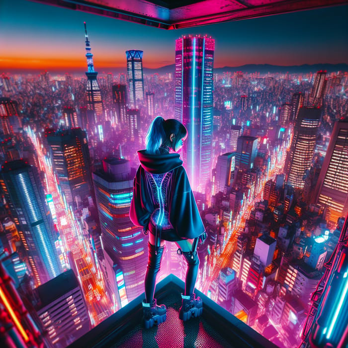 Neon-Lit Cyberpunk Cityscape: Vibrant Colors and Tokyo Aesthetics