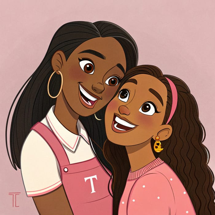 Pixar-Style Image of Two Girls Embracing