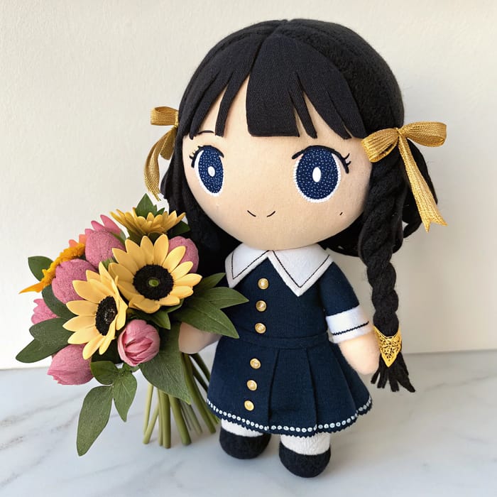 Adorable Plushie Girl with Braids and Flowers